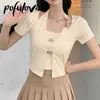 Kadın T-Shirt Sahte İki Parçalı Tişört Asılı Boyun İnce T-Shirt Tasarım Düzensiz Kısa Lady Style Top Yaz Harajuku Gotik Y2K Toptan 230421