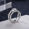 Cluster Rings VAGZEB 925 Sterling Silver Wedding Geometric Shape Hollow Out Band Round Cubic Zirconia Stylish Versatile Female Jewelry