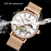 Armbanduhren Luxus Herren Mechanische Uhren Automatische Tourbillon Armbanduhr Mondphase Uhr Mann Rose Gold Stahl Relogio Masculino