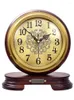 Table Clocks European Style Solid Wood Brass Clock Round Sitting Living Room Retro Creative Counter Tabletop Decoration