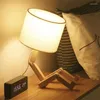 Table Lamps Modern Wooden Robot DIY E14 Lamp Holder AC110-240V Cloth Art Wood Desk Parlor Indoor Study Bedside Light