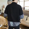 Erkek Ceket #4323 Siyah Bej Pamuk Keten Erkek Paltolar ve Eklenmiş Renk Gevşek Hardigan Kimono Ceket Kısa Kollu Vintage Ceket