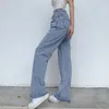 Kvinnors jeans 2023 Kvinnor Sexig ihålig hög midja Casual Wide Leg Belt Loose Harajuku rak fast färg Lång denim Pants Streetwear