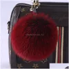 Keychains Lanyards Fashion 15Cm Big Size Real Fur Ball Keychain Pompons Car Key Chains Pom Poms Keyring For Charm Bag Pendant Drop Dhv7N