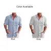 Chemises décontractées pour hommes Mode Hommes Chemise et chemisiers Coton rayé à manches longues Collier de bande de lin Simple Boutonnage Tops Vêtements pour