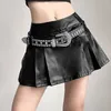 Skirts Leather Skirt For Women Black Gothic Pleated Short Summer Slim Solid A-line Y2K Silver Mini Korean Fashion Clothing