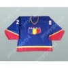 Anpassad Blue Rumänien 20 Hockey Jersey New Top Stitched S-L-XL-XXL-3XL-4XL-5XL-6XL