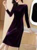 Abiti casual viola Midi elegante abito vintage da donna velluto di lusso 2023 moda coreana ballo di fine anno solido autunno inverno Boho manica lunga