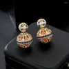 Stud Earrings High Quality Luxury Hollow Design Colorful Zircon Tow Side Ball Vintage Ethnic Jewelry For Woman Gift
