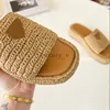 Designer Knitted Slippers Straw Woven Rope Slides Summer Platform Wedge Sandals Slip-on Flats Women Slipper Beach Flats with box