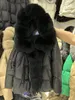 Femmes fourrure fausse veste d'hiver femmes réel manteau naturel renard à capuche épais chaud canard vers le bas en vrac surdimensionné luxe vêtements d'extérieur Streetwear 231112