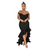 Lässige Kleider Lrregular lang elegant sexy Partykleid einfarbig Damen V-Ausschnitt Rüschen Fischschwanz Robe Femme weiß Vestido Maxi