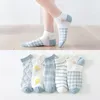 Femmes chaussettes coton court décontracté mince respirant coupe basse cheville fleur imprimé filles japonais Kawaii mignon bleu Sox