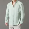 Men's Casual Shirts 2023 Cotton And Standing Neck Long Sleeve Shirt For Men Youth Middle Age Elderly Fashion Leisure