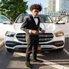 Slim Black Wedding Tuxedos 2023 Peaky Blinder Dwa kawałki Satynowe koraliki mężczyzn bal maturalny przystojny garnitury do pary modyfikowane kolacje autobusiness męski groomsmen garnitury balowe