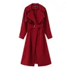Women's Trench Coats GREENCLOUD Green Simple And Elegant Style Cloak Slim Fit Mid Length Black Red Windbreaker