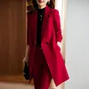 Frauen Zweiteilige Hosen Herbst Winter Frauen Hosenanzug Rot Blau Schwarz Lange Blazer Jacke Und Hose 2 Stück Set weibliche Büro Dame Arbeit