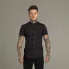 Męskie koszule Summer Men Men Fashion krótkie rękawy Solidny, Slim Fit Męska Social Business Dress MARZE MANS GYM Fitness Sports Ubranie 230421