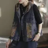 Gilets pour femmes Mode Imprimer Denim Gilet 2023 Automne À Capuche Vintage Lâche Lavage Simple Boutonnage Sans Manches Vêtements D'extérieur Streetwear Top