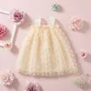 Vestidos de garotas de estilo coreano verão para menina girl square colarinho sem mangas flores 3d flores em camisole uma linha princesa e2009 230420