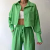 Women's Two Piece Pants Drawstring Waist Short Jacket Trousers Set Stylish Suit Chic Turn-down Collar Loose Single-breasted