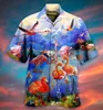 Mäns avslappnade skjortor Summer Hawaiian For Men 3D Cartoon Flamingo Beach Overdimensionerad rolig klädmodemode SHORT STEV 230421