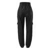 Frauenhose Faux Lederböden lose massive Hosen hohe Taille Baggy Jogger Ladung mit Taschen