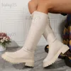 Botlar 2023 Ins Sıcak Zarif Kadın Orta Buzağı Botlar Platform Tıknaz Med Heels Toe Toe Zip Streç Tasarımcı Ayakkabı Kadınlar İçin Uzun Botlar T231121