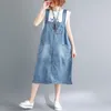 Abiti casual # 2106 Abito estivo senza maniche con spalline in denim Abito da donna Tasche larghe Jeans sexy Midi Retro