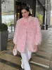Damskie futrzane eleganckie kobiety różowe sztuczne kurtka 2023 Zima słodka pluszowa kardigan płaszcza moda puszysta swobodna groźna jesień lady streetwear