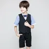 Conjuntos de roupas meninos conjunto colete camisa shorts escola traje formal 4 6 8 10 12 14 16 anos de idade verão boutique crianças roupas 194005