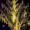 Juldekorationer 1234 Set Meteor Shower LED String Light Street Garden Tree Decoration Outdoor Year Fairy 231121