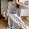 Women's Sleepwear Cotton Rayon Nightwear Women Korean Loose Summer Nightgowns Female Printing Long Dress Sweet Girl's Nightdress