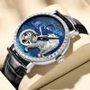 Armbanduhren 3D Silber Tiger Tourbillon Mechanische Uhr für Männer Automatische Skeleton Herrenuhren Top Lederband Reloj Hombre