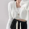 Camisa feminina mivmiv designer de moda marca coreia do sul sólido um botão curto fúria casaco feminino 2023 outono solto ocidental versátil malha