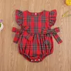 Rompertjes Citgeett Herfst Kerst 0-24M Baby Zomerkleding Baby geboren Baby Meisje Plaid Mouwloze Bloemen Romper Kerst 231120