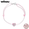 Tobilleras Wastu Pure 925 Sterling Silver Pink Heart Rope Tobillo 22.5 cm Tamaño ajustable Cadena de cuerda brillante CZ para mujeres Joyería de verano FIT022 231121