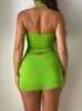 Womens Tshirt Hirigin Solid Summer Halter Two Piece Set Fashion Outfits Crop Top och kjol Matchande Sexig backless Coord 230420