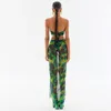 Traje de baño para mujer Verde Tie-Dye Estampado Colgando Cuello Patchwork Micro Bikini Cintura baja Sexy Tanga Halter Traje de baño Traje Push-Up Beachwear Femenino