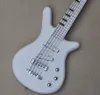 Guitare basse électrique blanche à 5 cordes avec incrustations de blocs noirs Offre Logo/Couleur Personnaliser