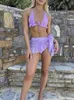 Women's Swimwear 3 PCS Swimsuit With Mesh Short Beach Sarong Biquini Beachwear Outfit 2023 Lady's Summer Yellow Lilac Bikini