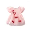 Vestidos meninas, garotas infantis fofas A-line A-line manga bafada de gola gola gola bowknot Princess Birthday Party por 6-24 meses