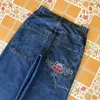 Pantalon Femme JNCO Rétro Mode coréenne Hip Hop Baggy Jeans Rock Broderie Motif Gothique Hommes Femmes Streetwear Taille Haute Jambe Large