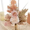Decorative Flowers Pampas Artificial For Wedding Decorations Centerpiece Peony Bouquet Champagne Big Fake Roses Home Table Room DIY Arrange