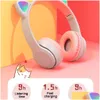 Cuffie Auricolari Orecchie di gatto carine Cuffie senza fili Bluetooth con microfono Cancellazione del rumore Kid Girl Musica stereo Casco Cuffie per telefono Dhknw