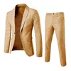 Men's Suits Stylish Jacket Trousers Male Pockets Spring Autumn Pure Color Buttons Blazer Pants Skin-Touch