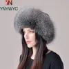 Beanieskull Caps 100 Doğal Kürk Şapka Moda Kadınlar Kapak Kalın Kış Sıcak Kadın Kulaklıklar için 231120