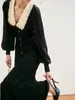 Sukienki swobodne Eleganckie kobiety z długim rękawem Kobiety Czarna jesień vintage Bodycon Slim Midi Vestidos Klasyczna sukienka wieczorowa