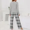 Dames tweedelige broek dames 2 outfits losse pyjama met lange mouwen geruite broek zachte bijpassende set nachtkleding elastische taille homewear