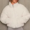 Jaquetas femininas Moda Jaqueta de Lã Mulheres Cordeiro Manga Longa Fuzzy Cropped Zipper Bolso Gola Fluffy Casaco de Inverno Outfits Branco